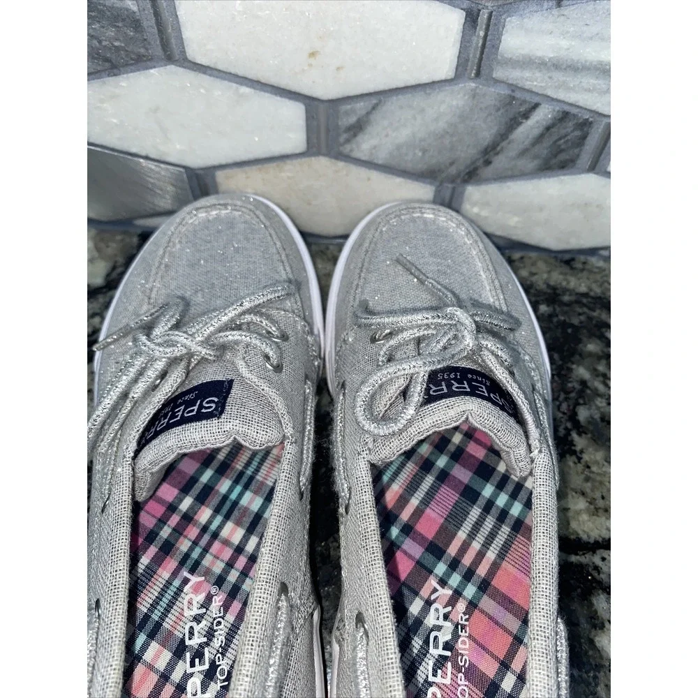 Sperry Girls‎ Bahama Boat Shoes, Silver Shimmer Sz: 2